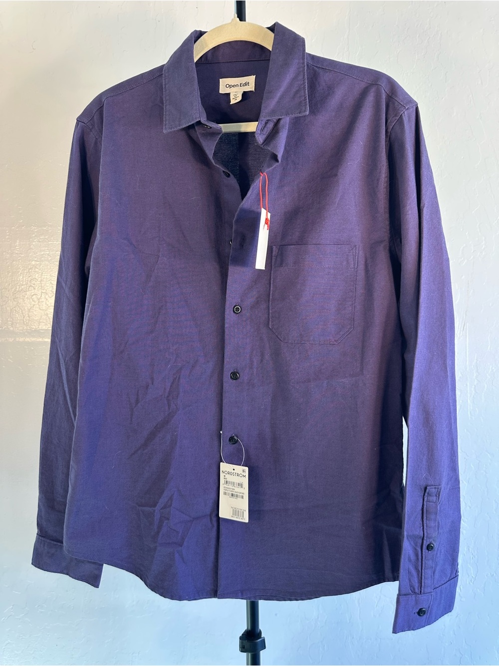 Open Edit Men's Long-Sleeve Purple Button-Up Shirt